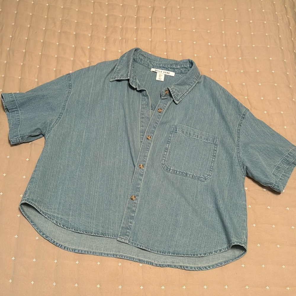 DENIM BOXY BUTTON DOWN TOP